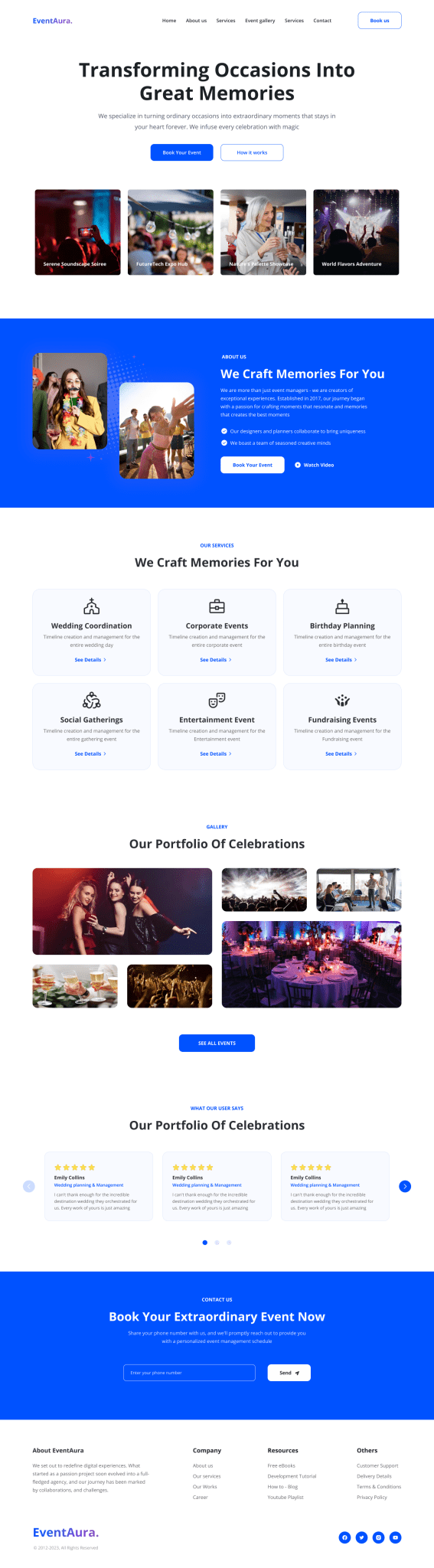 Free Event Planner Website Template Design